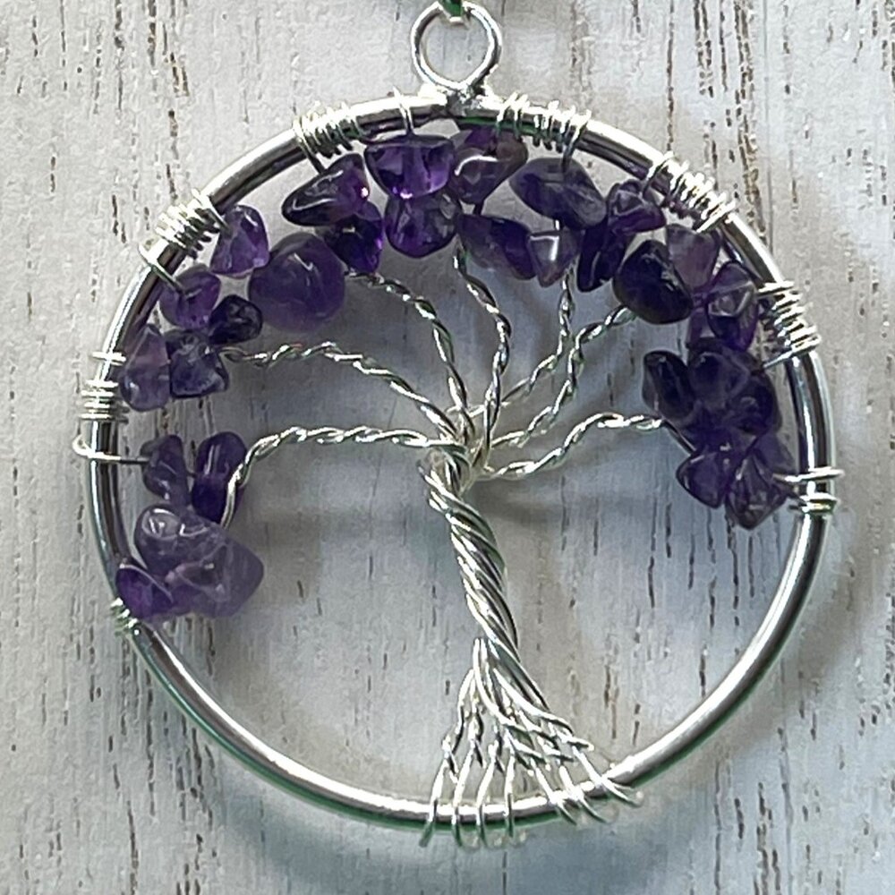 Tree of Life Necklace Amethyst Crystal Chip Pendant Bohemian Hippie Jewelry